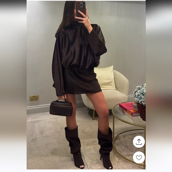 Zara Satin Effect Scarf Dress Brown NWT - Picture 10 of 15